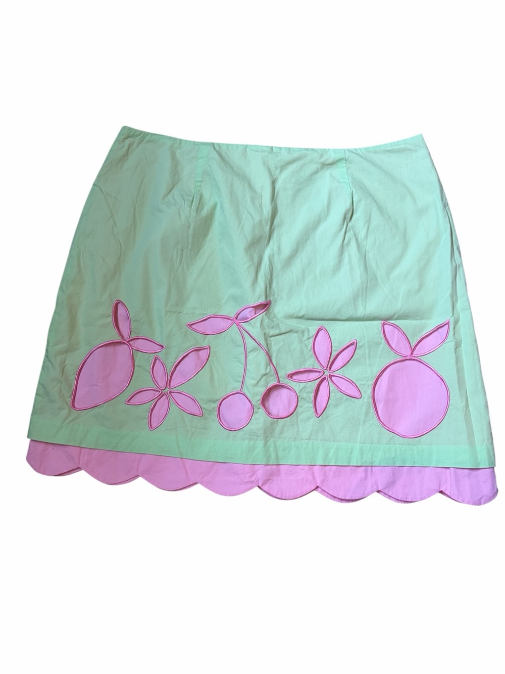 Lilly Pulitzer Vintage 90s Pink Green Fruit Applique Skirt 10